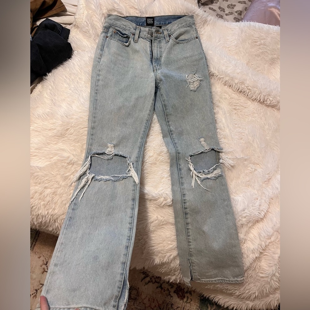 BDG Light Blue Distressed Straight Leg Jeans